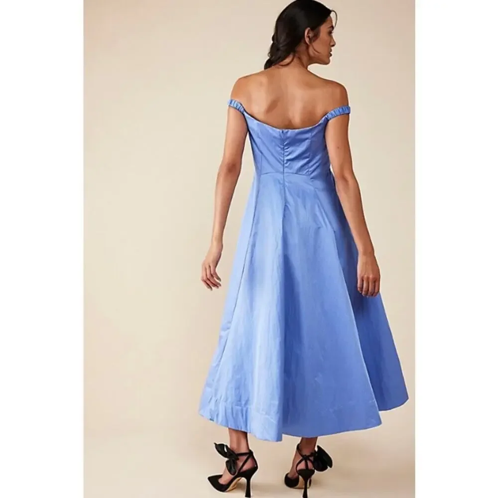 Free People Alinda Dress Ruched Off The Shoulder Fit and Flare Midi Size‎ 2 NWOT - Picture 5 of 7